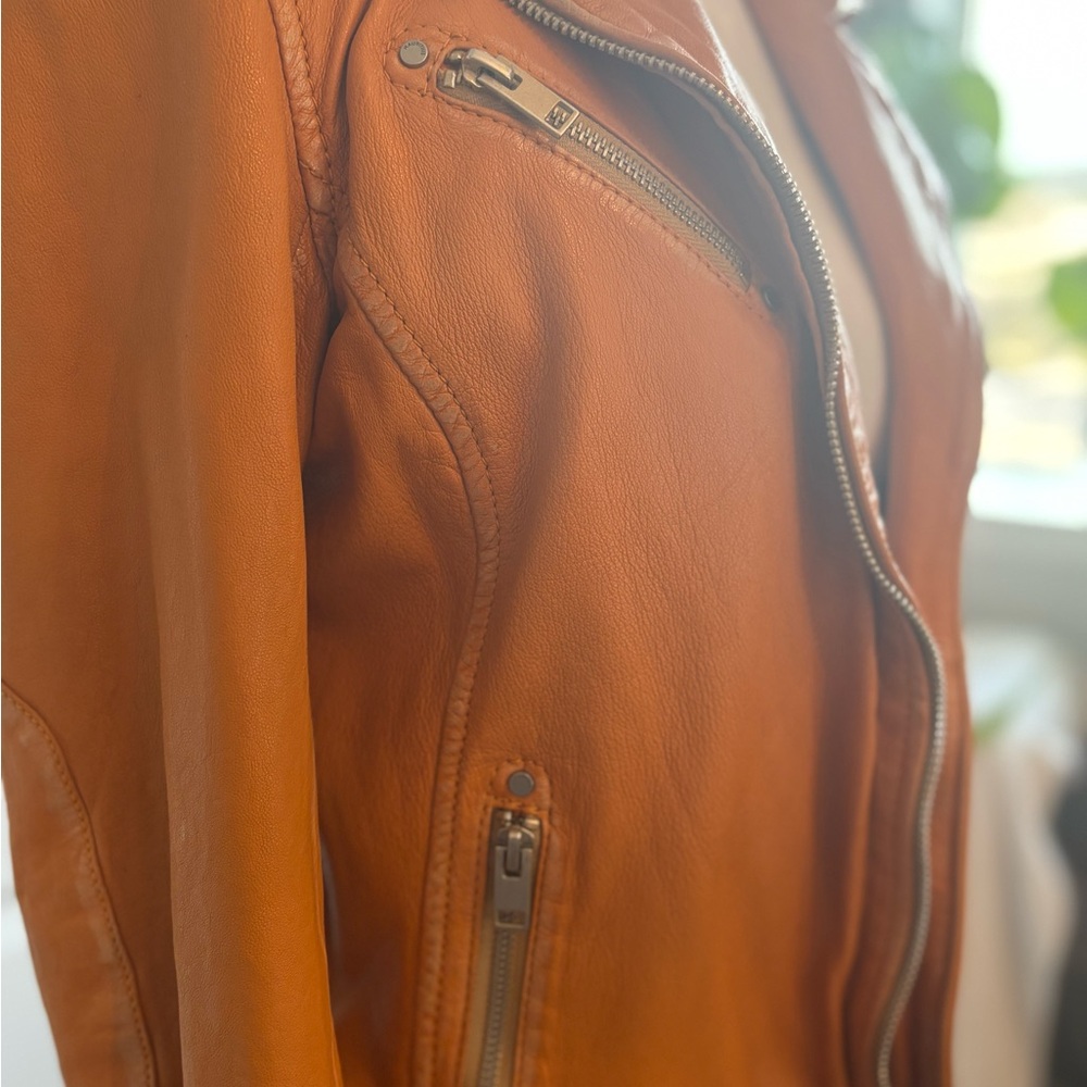 Mauritius Women's OrangeI Italian Leather Biker Jacket-Custom made! - Picture 5 of 9